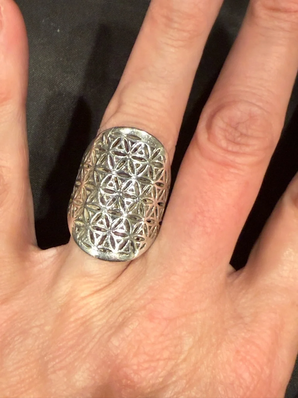 Sterling Silver Flower of Life Statement Ring Sacred Geometry Size 8